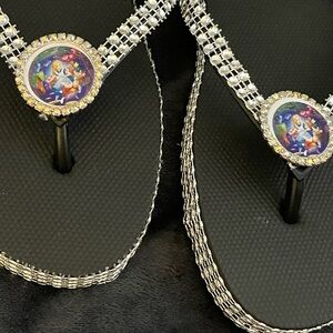 Women's Black Rhinestone Embellished T-Strap Flip Flop Sandals